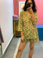 Green block printed Lounge set of 2