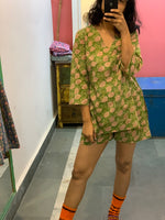 Green block printed Lounge set of 2