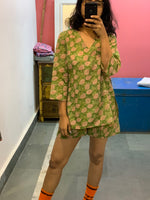 Green block printed Lounge set of 2