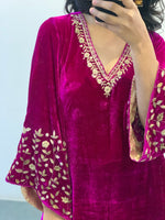 Pink Velvet Kurta Set of 2