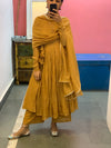 Mustard Yello chanderi Angrakha with churi sleeves Set of 3