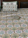 Off white Cotton block printed Double bedsheet