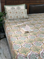 Off white Cotton block printed Double bedsheet