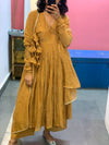 Mustard Yello chanderi Angrakha with churi sleeves Set of 3