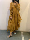 Mustard Yello chanderi Angrakha with churi sleeves Set of 3