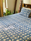 Blue cotton block printed double bedsheet