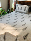 White Grey cotton block printed double bedsheet
