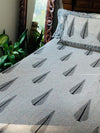 White Grey cotton block printed double bedsheet