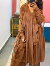 Brown anarkali with embroidered dupatta set of 3