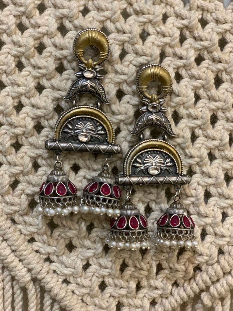 Oxidized German Silver Drop Earrings