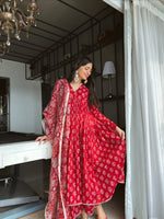 Deep Red Anarkali With Full Sleeves Set of 3