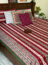 Deep Red strip cotton block printed double bedsheet