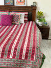 Deep Red strip cotton block printed double bedsheet