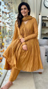 Mustard anarkali with Embroidered dupatta set of 3