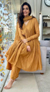 Mustard anarkali with Embroidered dupatta set of 3