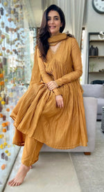 Mustard anarkali with Embroidered dupatta set of 3