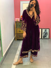Purple Velvet Kurta Set of 2