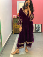 Purple Velvet Kurta Set of 2