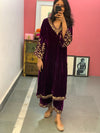 Purple Velvet Kurta Set of 2