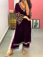 Purple Velvet Kurta Set of 2
