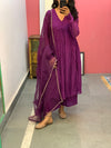 Purple pink anarkali with embroidered dupatta set of 3