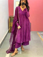 Purple pink anarkali with embroidered dupatta set of 3