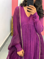 Purple pink anarkali with embroidered dupatta set of 3