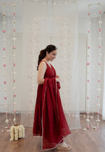 Red chanderi anarkali  Set of 3