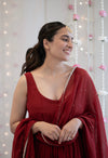 Red chanderi anarkali  Set of 3