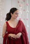 Red chanderi anarkali  Set of 3