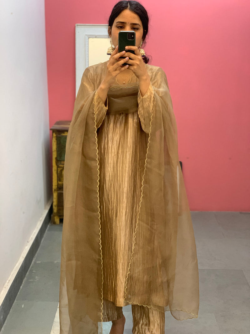 Golden Tissue silk kurta set of 3