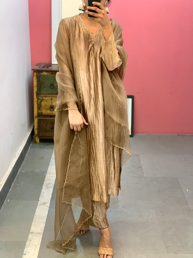 Golden Tissue silk kurta set of 3