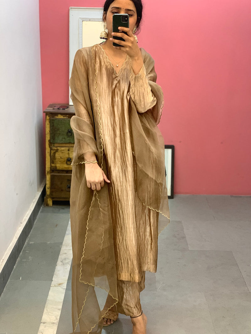 Golden Tissue silk kurta set of 3