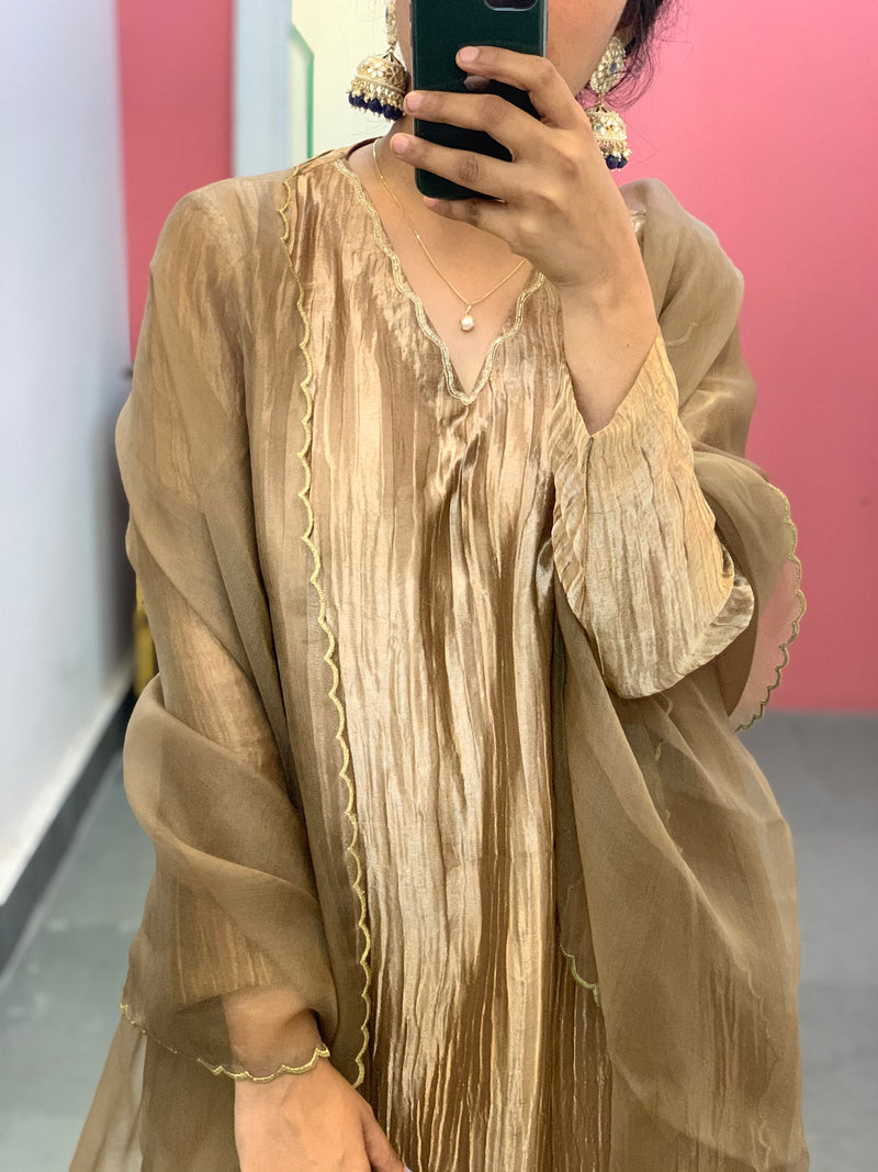 Golden Tissue silk kurta set of 3