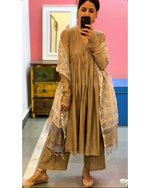 Golden chanderi anarkali with churi sleeves Set of 3