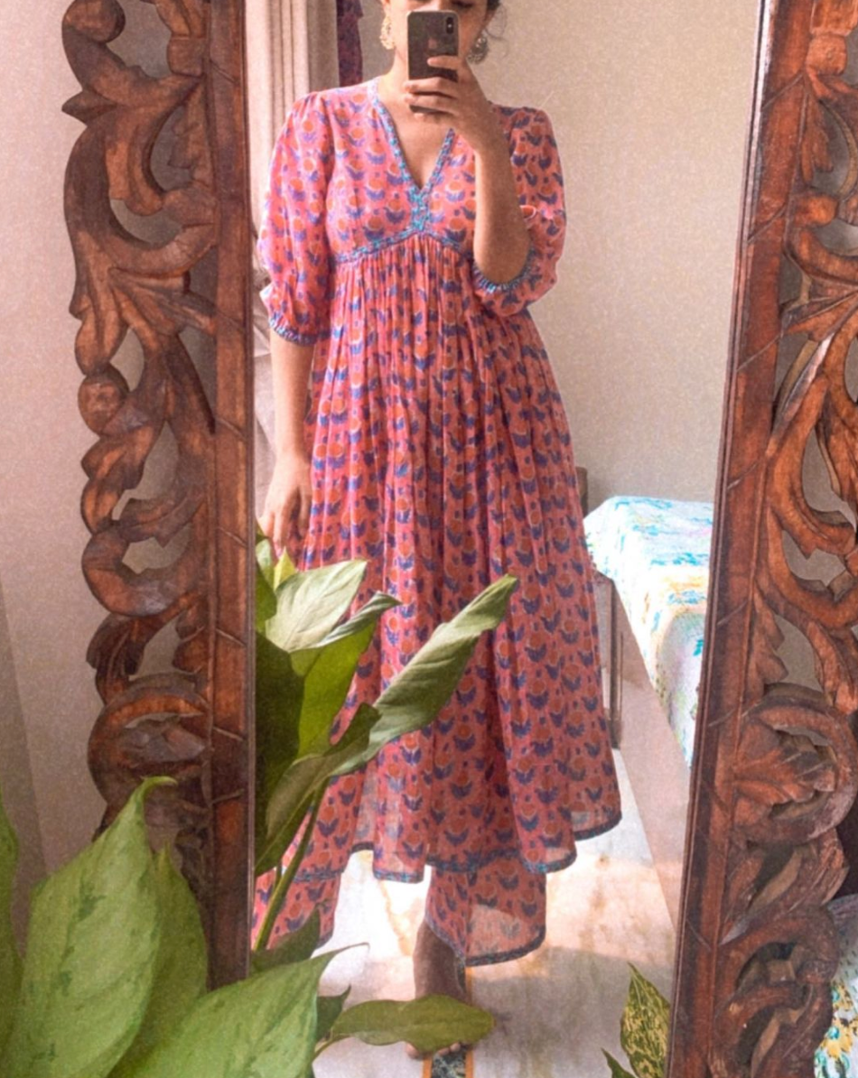 Pink Anarkali with Blue Kota dupatta Set of 3