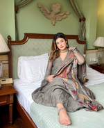 Grey chanderi anarkali with churi sleeves Set of 3