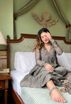 Grey chanderi anarkali with churi sleeves Set of 3