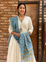 White Linen angrakha with pants and chanderi dupatta set of 3