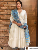 White Linen angrakha with pants and chanderi dupatta set of 3