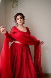 Red chanderi lehenga set of 3