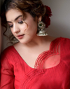 Red chanderi lehenga set of 3